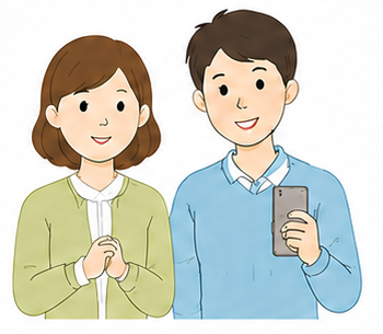 スマートフォンを持つ夫婦のイラスト
